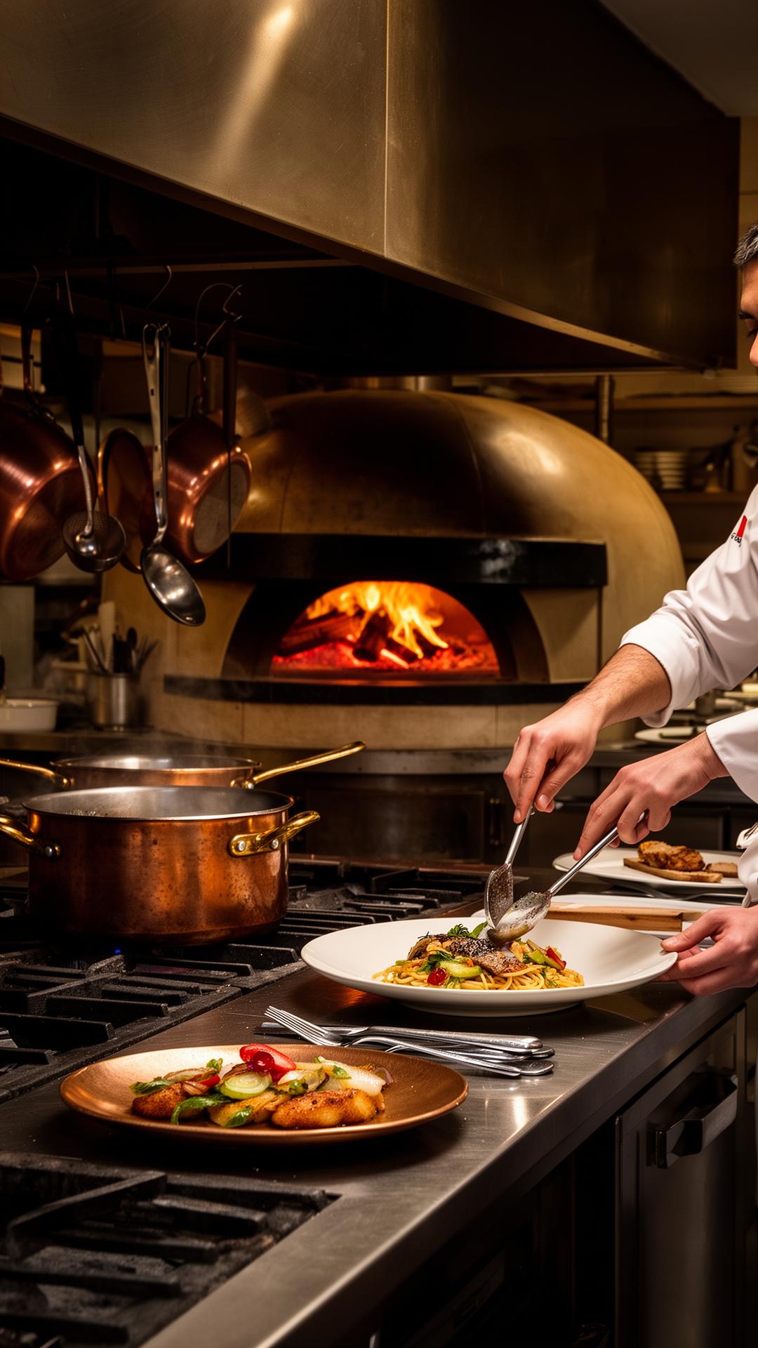 Open kitchen with wood-fired oven