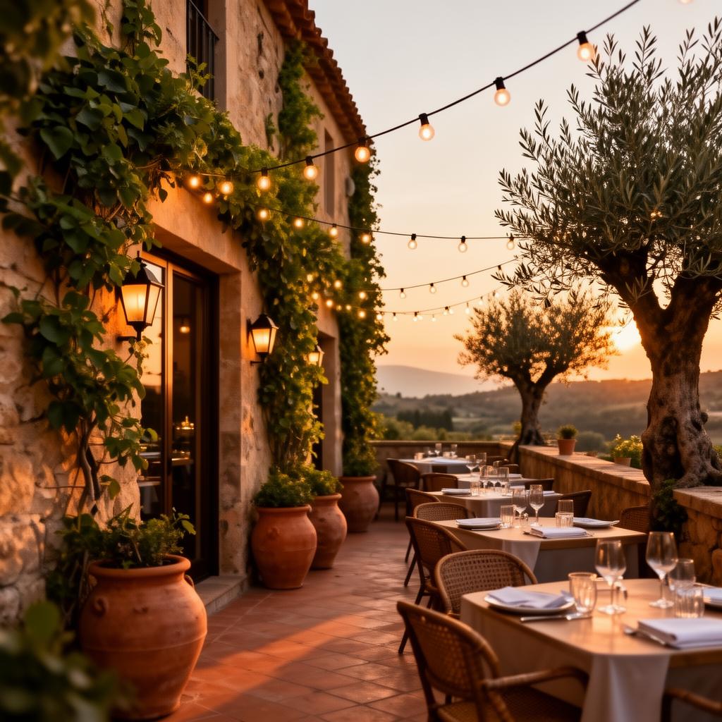 Mediterranean terrace at golden hour